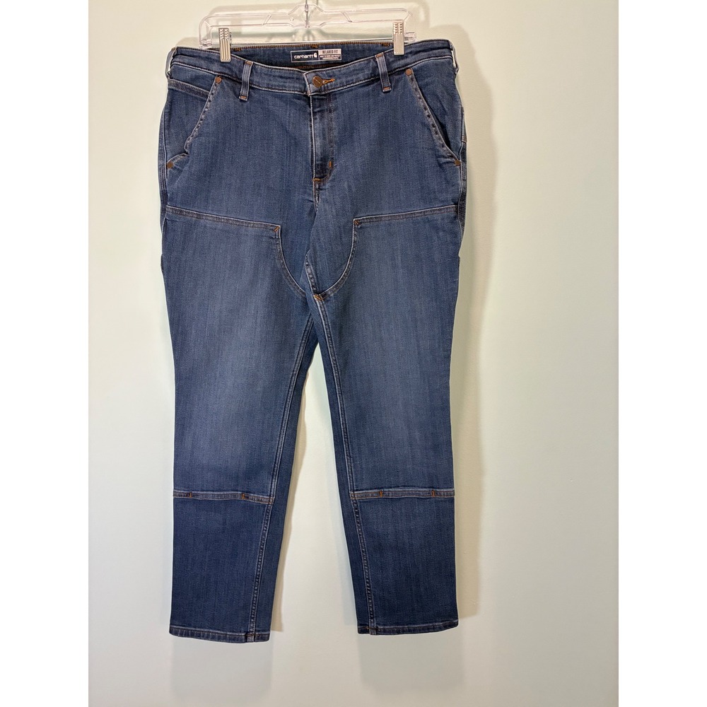 Carhartt Women Rugged Flex Relaxed Fit Double Front Jeans BD5110-W Blue 16 Reg